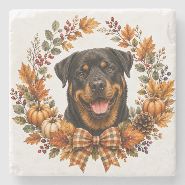 Rottweiler höstkrans coaster stenunderlägg (Framsidan)
