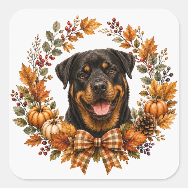 Rottweiler höstkrans fyrkantigt klistermärke (Framsida)