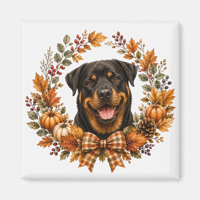 Rottweiler höstkrans magnet (Framsidan)