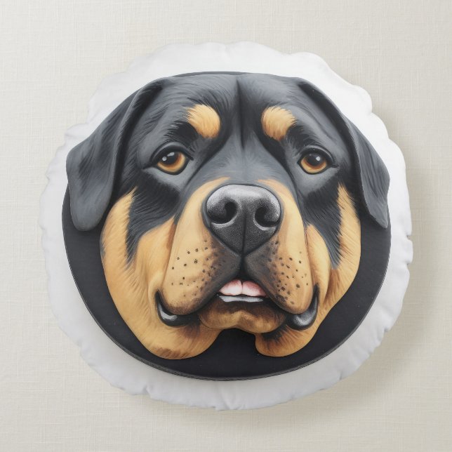 Rottweiler Hund 3D Inspired Rund Kudde (Framsidan)