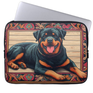 Rottweiler Hund 3D-Snyggt Färgfull Gräns Laptop Fodral