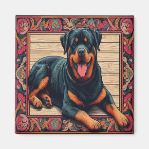 Rottweiler Hund 3D-Snyggt Färgfull Gräns Magnet
