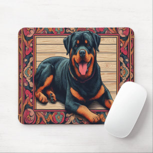 Rottweiler Hund 3D-Snyggt Färgfull Gräns Musmatta