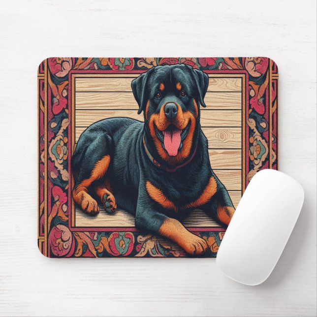 Rottweiler Hund 3D-Snyggt Färgfull Gräns Musmatta (Med mus)