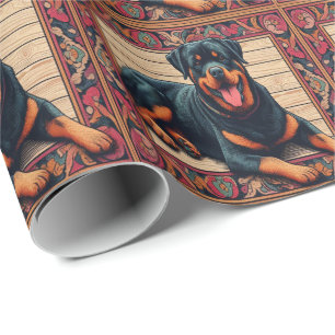 Rottweiler Hund 3D-Snyggt Färgfull Gräns Presentpapper