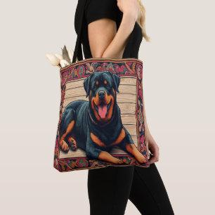 Rottweiler Hund 3D-Snyggt Färgfull Gräns Tygkasse