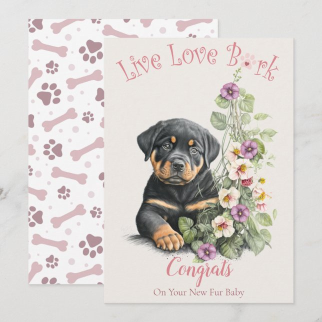 Rottweiler Hund Adoption, Gotcha Day Kort (Fram/baksida)
