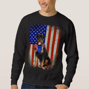 Rottweiler Hund American Flagga 4:e juli Patriotic Lång Ärmad Tröja
