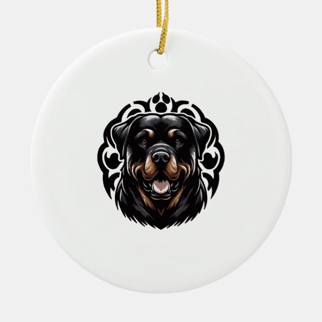 Rottweiler Hund Ansikte Julgransprydnad Keramik (Framsidan)
