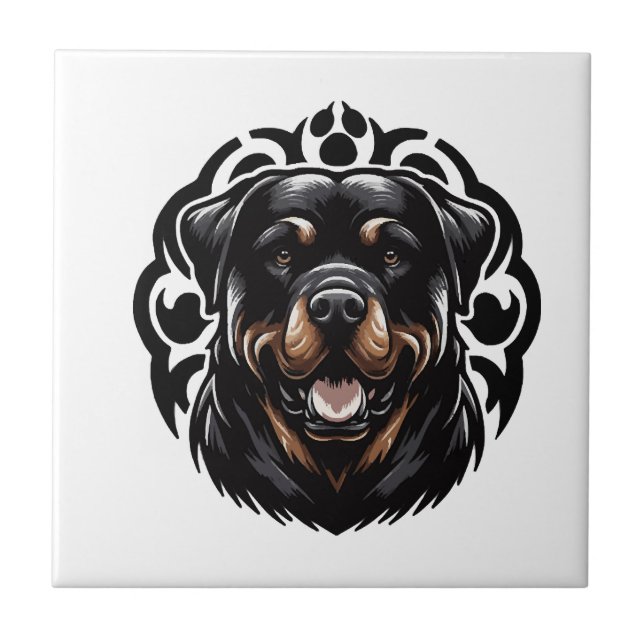 Rottweiler Hund Ansikte Kakelplatta (Framsidan)