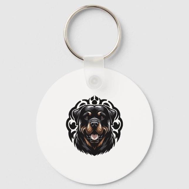 Rottweiler Hund Ansikte Nyckelring (Framsida)