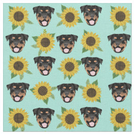 Rottweiler hund ansikte solblommor mynta tyg