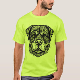 Rottweiler Hund Ansikte - Svart Linjekonst T Shirt