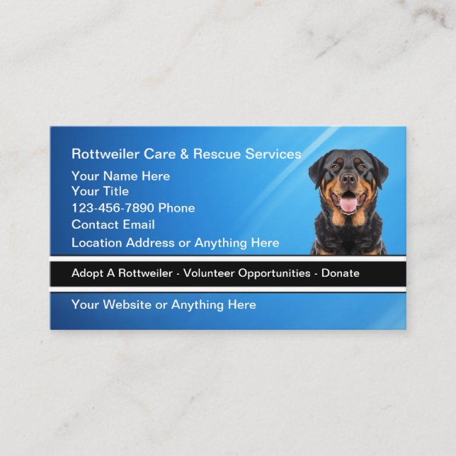 Rottweiler Hund aveln Rädding Services Visitkort (Framsida)