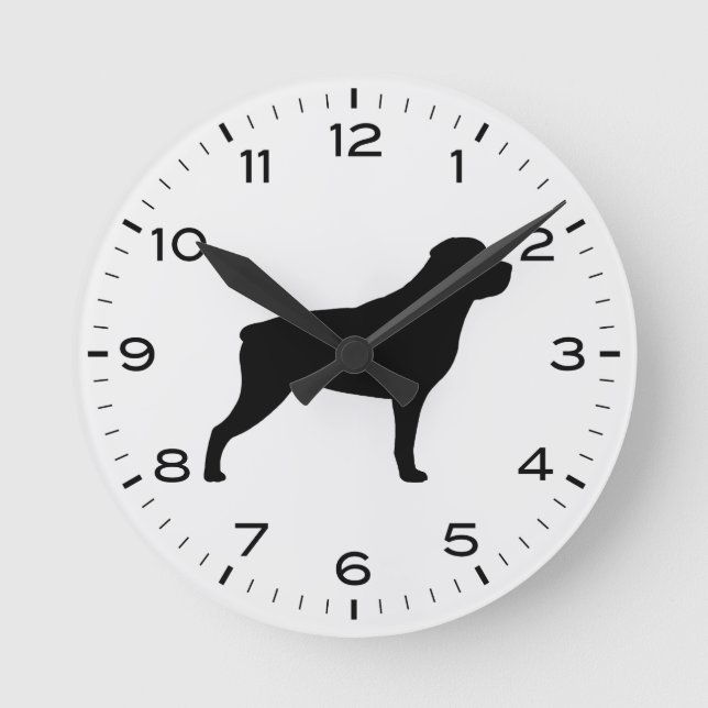 Rottweiler Hund aveln Silhouette Round Clock Rund Klocka (Framsida)