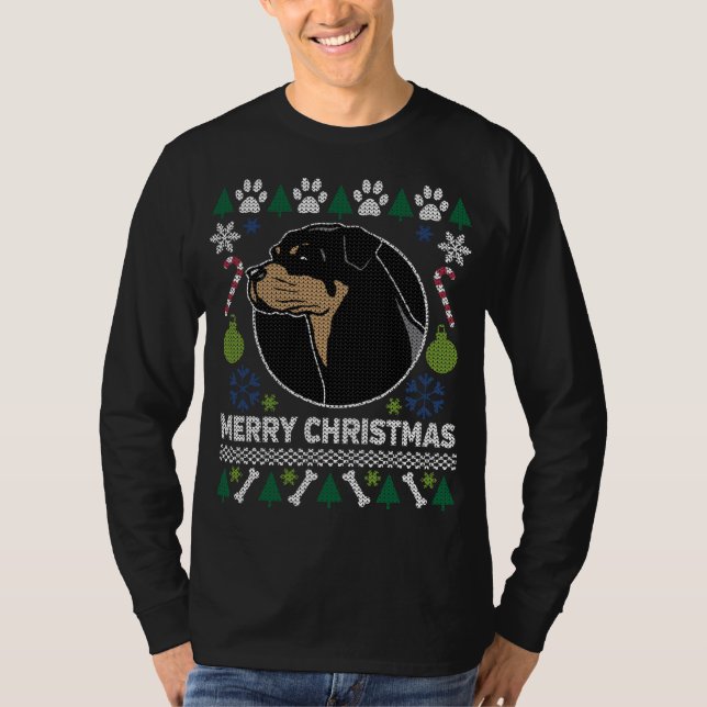 Rottweiler Hund aveln Ugly jul Sweater T Shirt (Framsida)