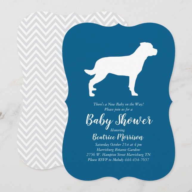 Rottweiler Hund Baby Shower Blue Boy Rottie Inbjudningar (Fram/baksida)