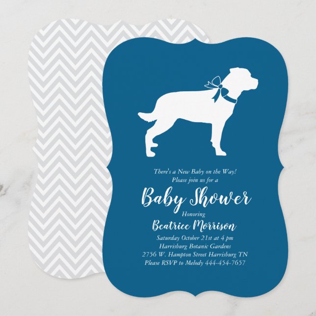 Rottweiler Hund Baby Shower Blue Boy Rottie Inbjudningar (Fram/baksida)