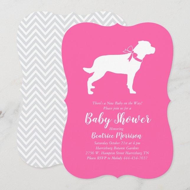 Rottweiler Hund Baby Shower Rosa Girl Rottie Inbjudningar (Fram/baksida)