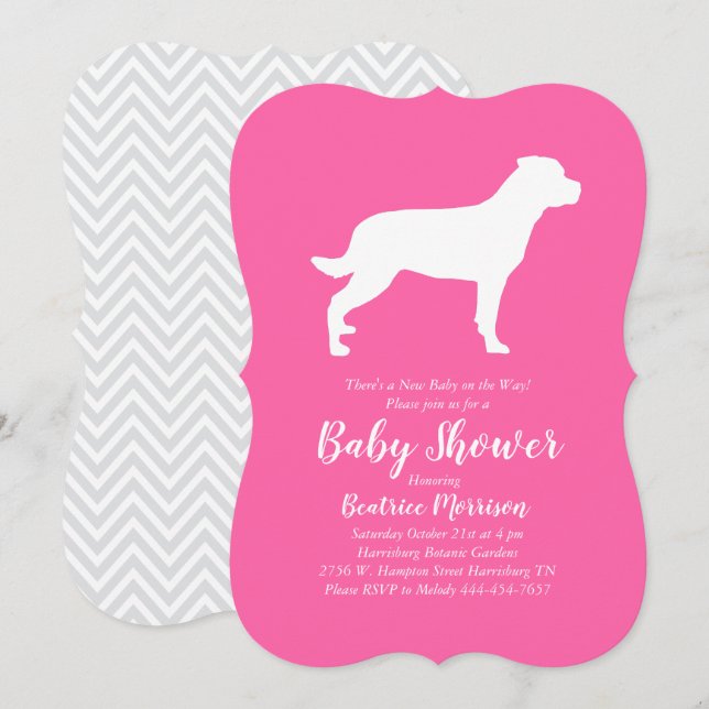 Rottweiler Hund Baby Shower Rosa Girl Rottie Inbjudningar (Fram/baksida)