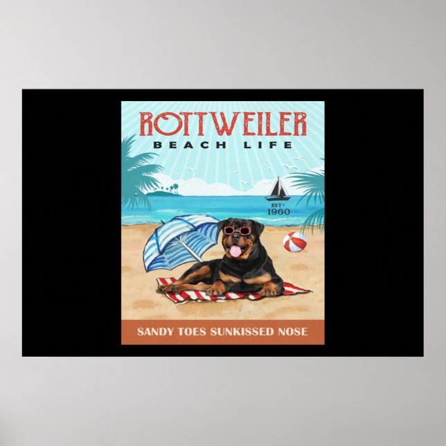 Rottweiler Hund Beach Life Poster (Framsidan)