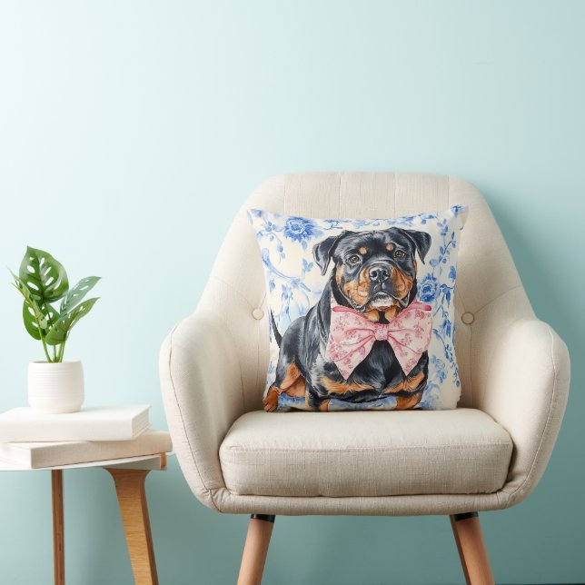 Rottweiler Hund Blue Toile Kudde (Stol)
