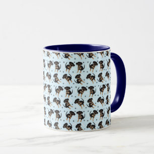 Rottweiler Hund Bone Paw Skriv ut Mönster Blue Mugg