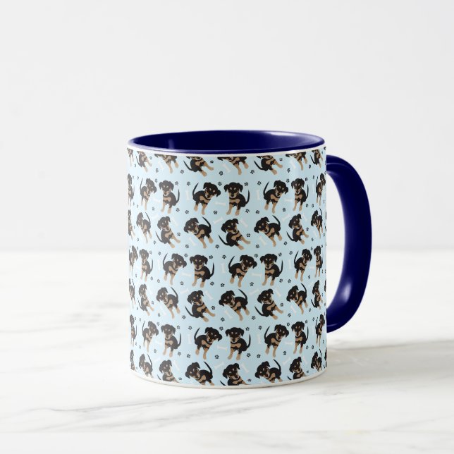 Rottweiler Hund Bone Paw Skriv ut Mönster Blue Mugg (Framsida höger)