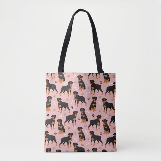 Rottweiler Hund Bones and Tass Tote Bag Tygkasse (Framsida)