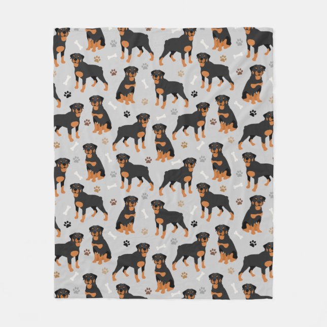 Rottweiler Hund Bones och Tass Fleece Blanket (Framsidan)