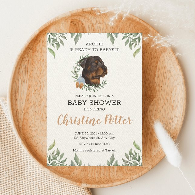 Rottweiler Hund Boy Boho Greenery Baby Shower Inbjudningar (Skapare uppladdad)