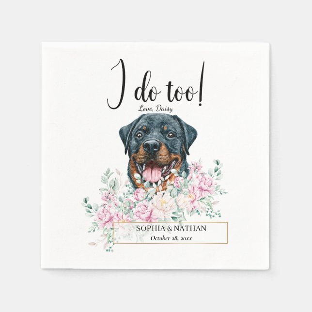 Rottweiler Hund Bröllop Cocktail Napkins Pappersservett (Framsidan)
