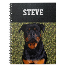 Rottweiler Hund Camo Animal Namn Coola Stör Puppy Anteckningsbok