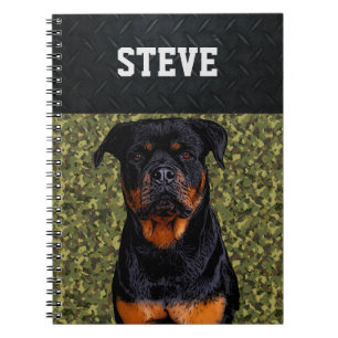 Rottweiler Hund Camo Animal Namn Coola Stör Puppy Anteckningsbok