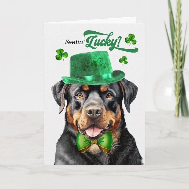 Rottweiler Hund Feelin' Lucky St patrick's day Helgkort (Framsida)