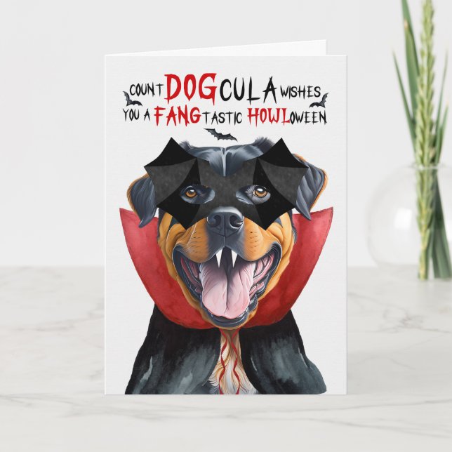Rottweiler Hund Funny Count DOGcula Halloween Helgkort (Framsida)