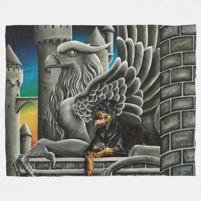 Rottweiler Hund Gargoyle Fantasy Fleecefilt (Framsidan (Horisontell))