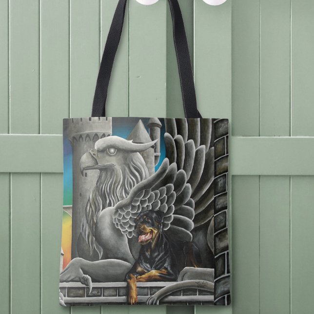 Rottweiler Hund Gargoyle Fantasy Tygkasse (Skapare uppladdad)