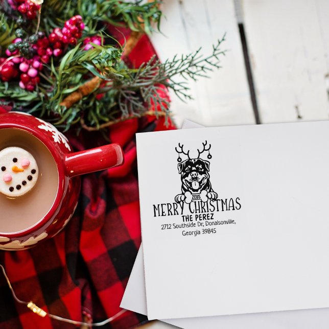 Rottweiler Hund God jul Returadress Stämpel (Skapare uppladdad)