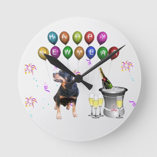 Rottweiler Hund Gott nytt år Rund Klocka (Framsida)