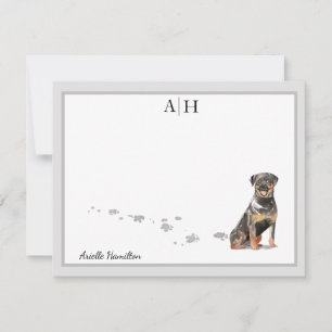 Rottweiler Hund Grått Gräns Monogram Personlig Anteckningskort