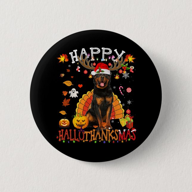 Rottweiler Hund Halloween jul Hund Lycklig Hallo Knapp (Framsida)
