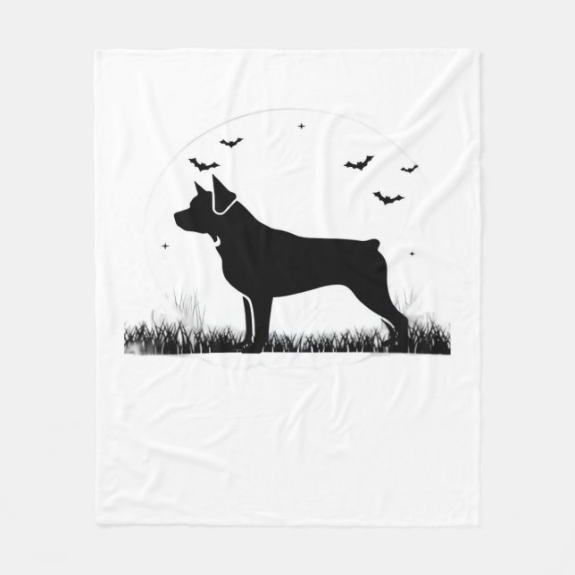 Rottweiler Hund - Halloween Måne Silhouette Oversi Fleecefilt (Framsidan)