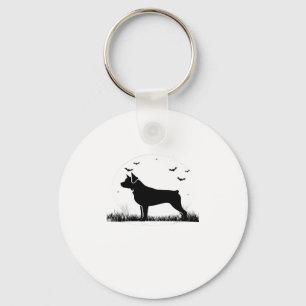 Rottweiler Hund � Halloween Måne Silhouette Oversi Nyckelring