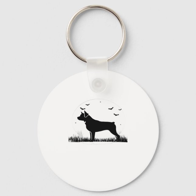 Rottweiler Hund � Halloween Måne Silhouette Oversi Nyckelring (Framsida)