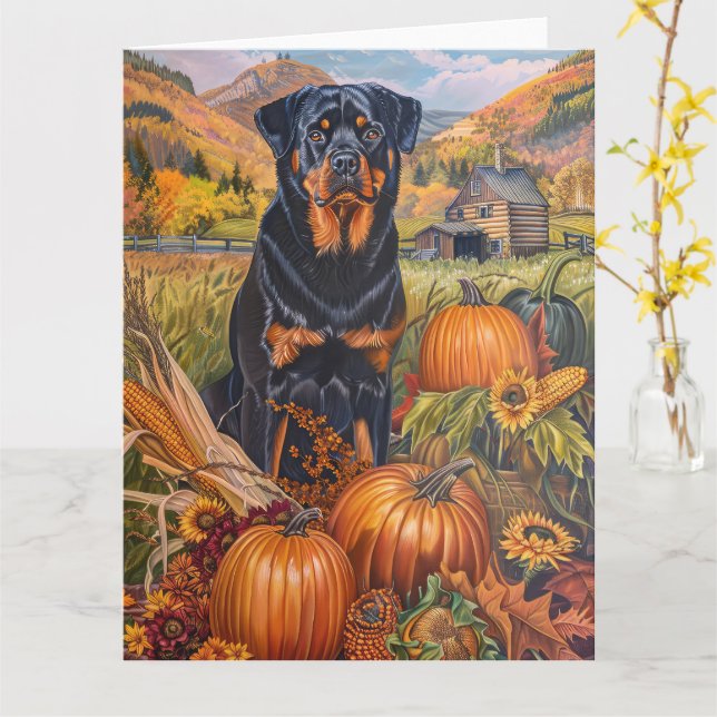 Rottweiler Hund Höstskörd Tacksägelse  Kort (Gul blomma)