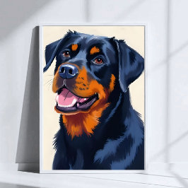 Rottweiler Hund Husdjur Målning Akvarell Konst Poster