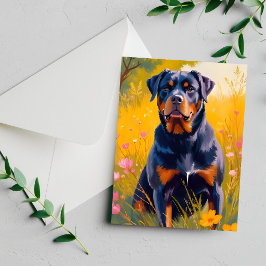 Rottweiler Hund Husdjur Porträtt Akvarell Kort