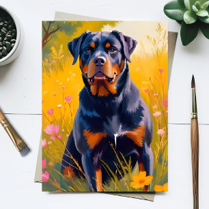 Rottweiler Hund Husdjur Porträtt Målning Akvarell Vykort