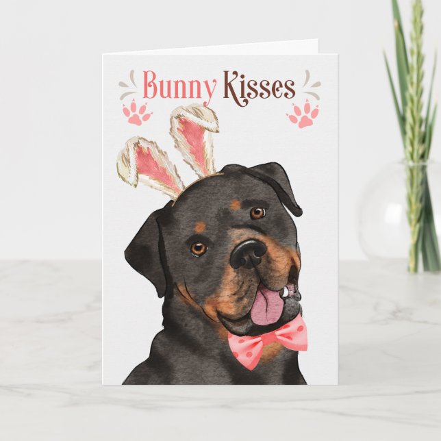 Rottweiler Hund i Bunny Öron för Påsk Helgkort (Framsida)